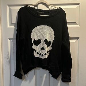 Y2K Vintage Havana Oversized Loose Knit Off Shoulder Skull Sweater M Goth Punk